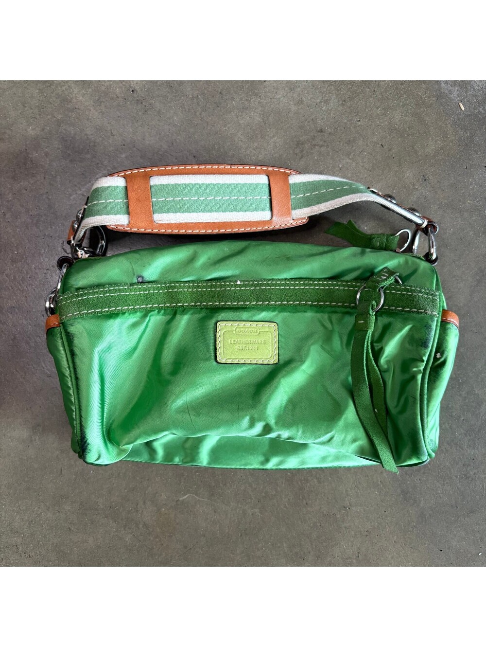 Y2K Coach Green Nylon and Leather Bag